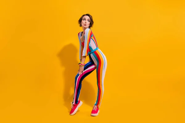 Foto Atractiva Dama Bailando Posando Aislado Color Brillante Fondo — Foto de Stock