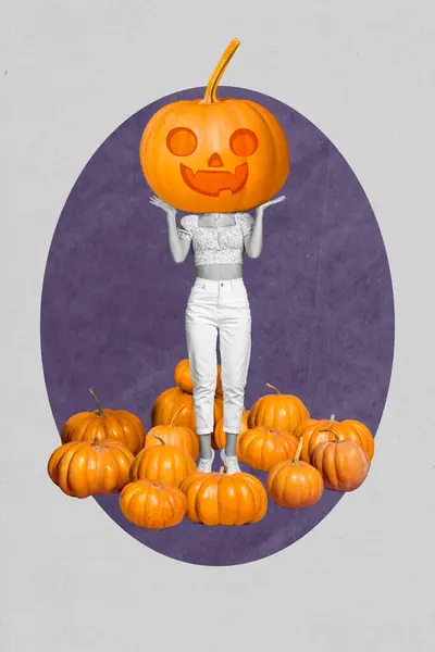 Foto Arte Colagem Máscara Disfarce Lanterna Jack Abóbora Decoração Sem — Fotografia de Stock