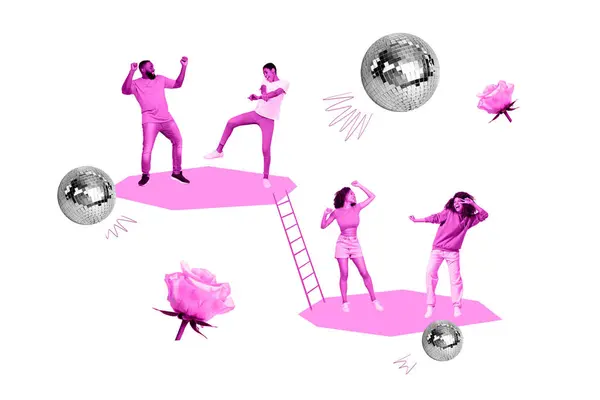Banner Collage Bild Bild Von Energischen Verrückten Menschen Tanzen Freestyle — Stockfoto
