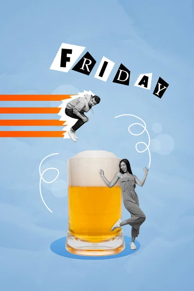 Colagem Vertical Criativa Descanso Atmosfera Arte Mínimo Cerveja Cerveja Cerveja — Fotografia de Stock