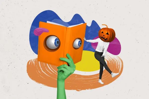 Collage Pinup Skiss Bild Konstiga Bok Ögon Ser Halloween Jeck — Stockfoto