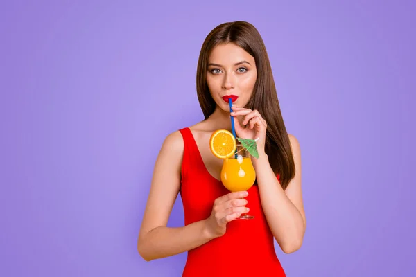 Healthy Sweet Fresh Light Non Alcohol Drink People Brunette Person — Stock Photo, Image