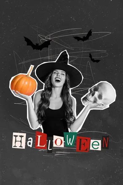 Dibujo Cómics Collage Imagen Bruja Peligrosa Funky Disfrutando Halloween Temporada —  Fotos de Stock