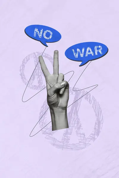 Вертикальний Колаж Концепція Ескіз Плакат Руки Знак Демонстрація Миру Зупинка — стокове фото