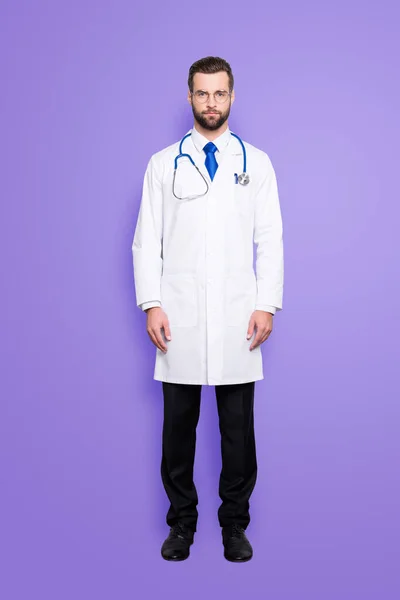 Full Size Portrait Attractive Concentrated Virile Harsh Doc Beard White — Stock Photo, Image
