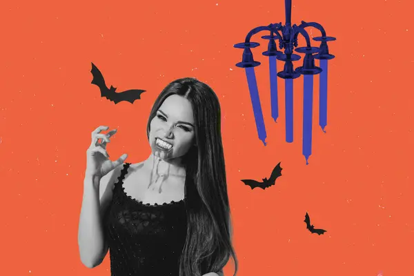 Creatief Abstract Template Collage Van Boos Heet Aantrekkelijk Bloederig Vampier — Stockfoto