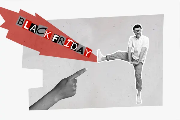 Black Friday Party Collage Funky Carefree Person Guy Boogie Woogie — Stock Photo, Image