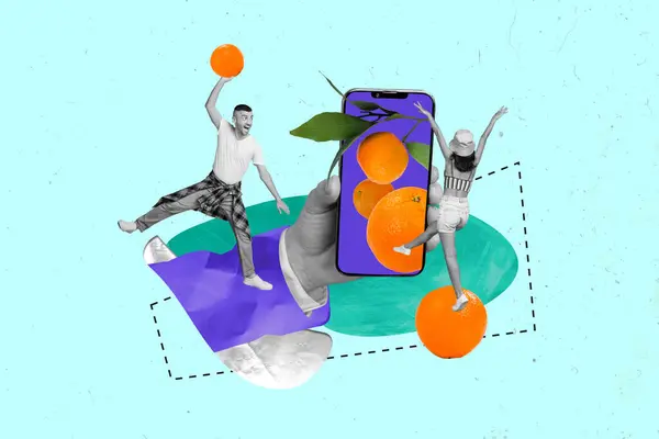 Retro Abstract Creatief Kunstwerk Sjabloon Collage Van Hand Hold Smartphone — Stockfoto