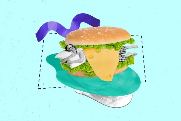 Poster Creativo Collage Hamburger Cibo Ristorante Caffè Cheeseburger Copertura Formaggio — Foto Stock