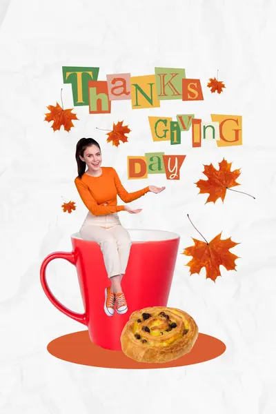 Wenskaart Poster Banner Collage Van Dame Tonen Adverteren Smakelijke Thanksgiving — Stockfoto