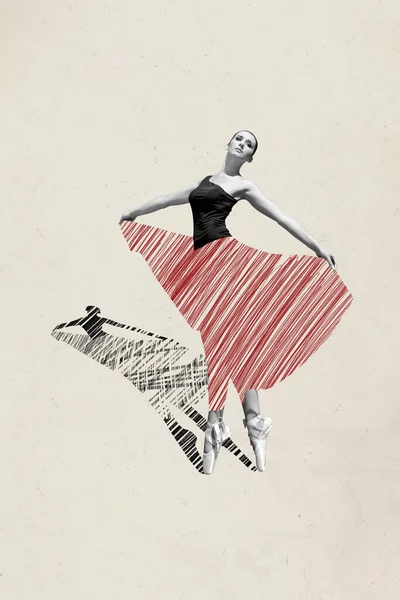 Vertical Collage Image Beautiful Charming Lady Ballet Performer Dancing Festival — Stock Photo, Image