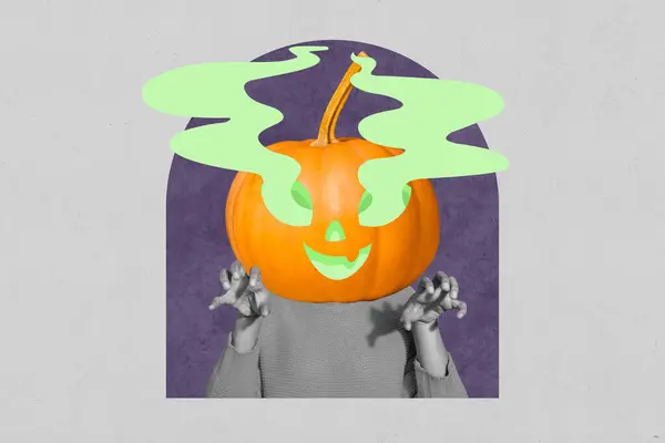 Kostyme Halloween Grønnsak Gresskar Maske Festival Halloween Ferie Collage Illustrasjon – stockfoto