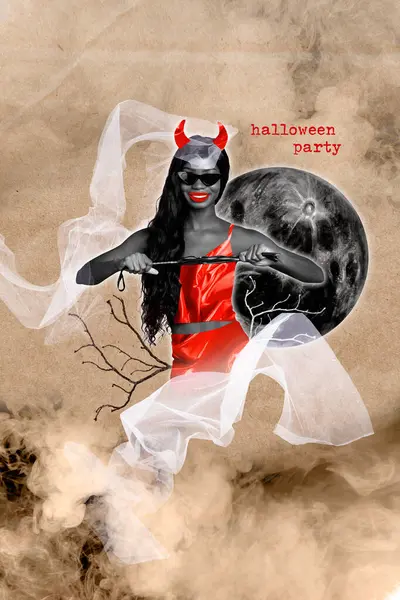 Collage Artwork Minimal Picture Sexy Halloween Demon Ready Punish You — Stock Photo, Image