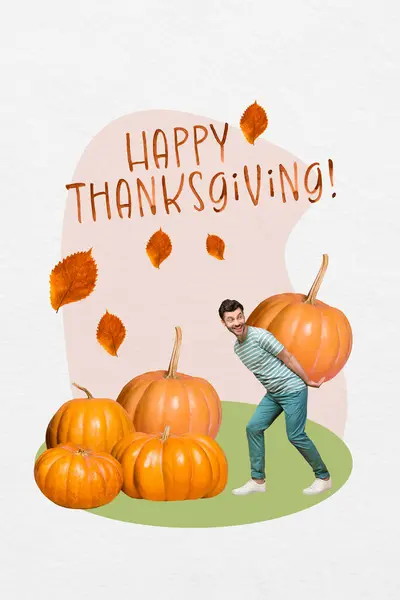 Creatieve Collage Uitnodiging Briefkaart Sjabloon Van Man Voor Bereiden Thanksgiving — Stockfoto