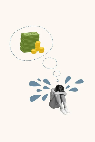 Vertical Compuesto Creativo Ilustración Foto Collage Mujer Deprimida Molesto Llorando —  Fotos de Stock
