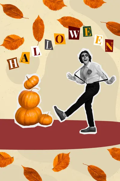 Composite Collage Picture Image Caballero Mexico Character Dancing Pumpkin Autumn — Stock Photo, Image