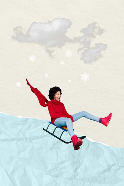 Artwork Magazine Collage Picture Excited Funky Girl Enjoying Christmas Mountain — Stock Photo, Image