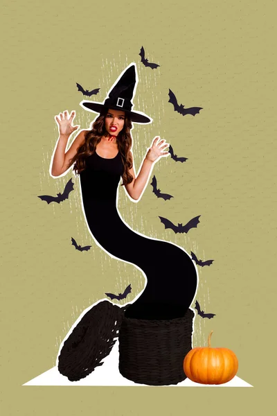 Sketch Picture Collage Creepy Scary Witch Hunting You Say Boo — Stock Photo, Image