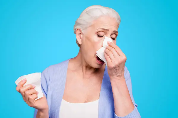 Grey Haired Old Beautiful Caucasian Woman Wearing Casual Suffering Fever — Stock Photo, Image