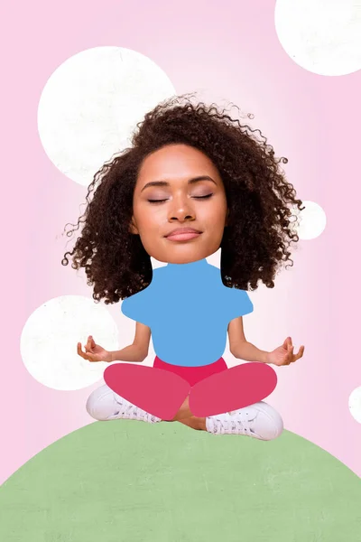 Collage Artwork Image Dreamy Peaceful Gir Meditating Yoga Sitting Enjoying — Stock Photo, Image