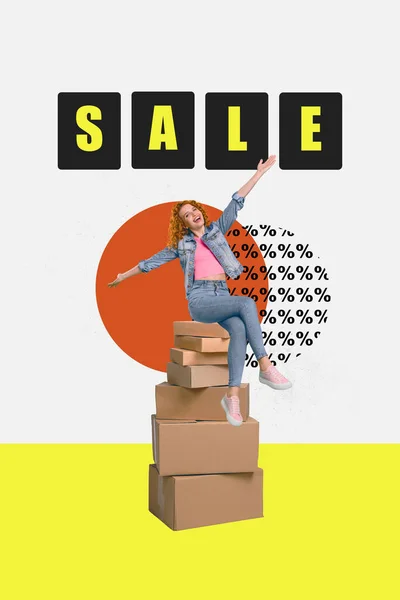 Poster Collage Bild Von Funky Positive Mädchen Bestellen Waren Kleidung — Stockfoto