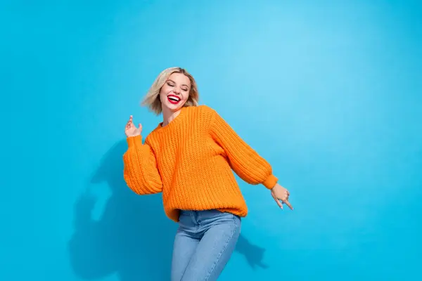 Portrait Festive Adorable Woman Bob Hairstyle Dressed Knitwear Sweater Celebrate — Stock Photo, Image