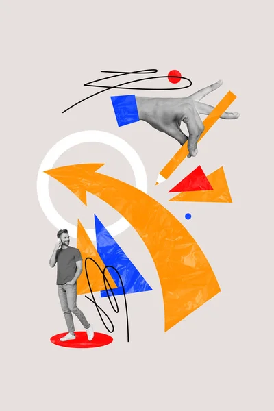 Verticale Creativo Illustrazione Collage Immagine Uomo Affari Call Partner Creare — Foto Stock