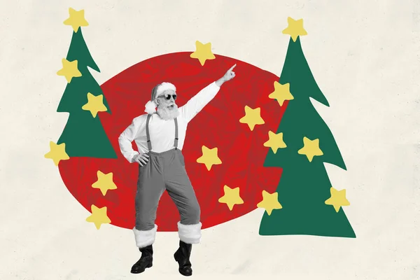 Kunstwerk Collage Bild Von Aufgeregten Schwarz Weißen Farben Großvater Weihnachtsmann — Stockfoto