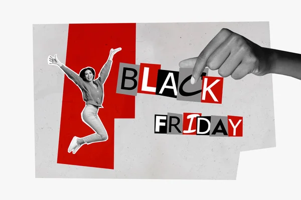 Volle Länge Collage Illustration Poster Einkaufszentrum Black Friday Beginnt Bald — Stockfoto