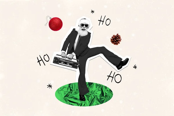 Kreativ Affisch Collage Cool Santa Claus Bom Box Dans Jul — Stockfoto