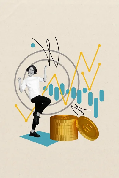 Collage Begreppet Finansiell Analytiker Firar Hennes Handel Trendlinje Förutsägelse Kommer — Stockfoto