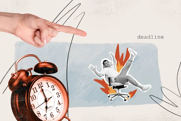 Photo Artwork Graphics Collage Painting Funky Worker Having Burning Deadline — Stock Photo, Image