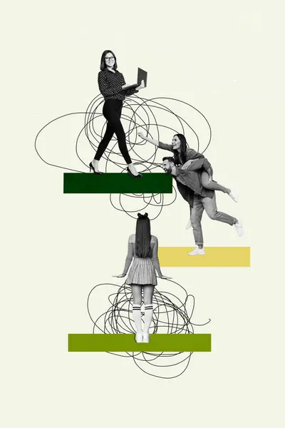 Vertikale Kreative Zusammengesetzte Illustration Foto Collage Von Fröhlichen Fröhlichen Menschen — Stockfoto
