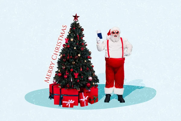 Imagem Colagem Criativa Papai Noel Impressionado Pronto Voando Feriado Ano — Fotografia de Stock