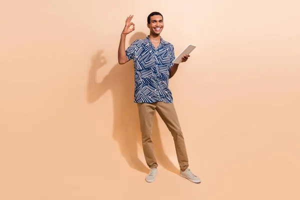 Foto Tamaño Completo Hombre Inteligente Usar Camisa Impresión Pantalones Marrones —  Fotos de Stock
