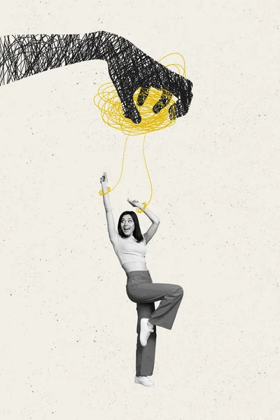 Kreative Foto Collage Kunstwerk Von Funky Mädchen Tanzen Hängende Seile — Stockfoto