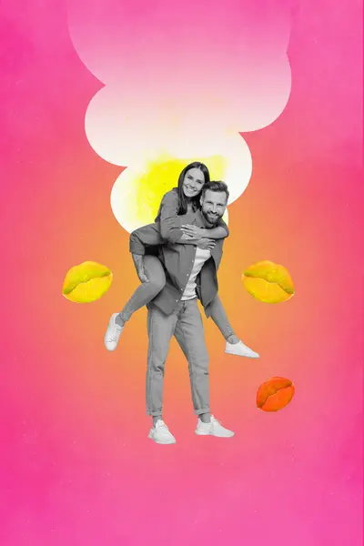 Плакат Коллаж Двух Влюбленных Людей Красивая Пара Весело Провести Время — стоковое фото