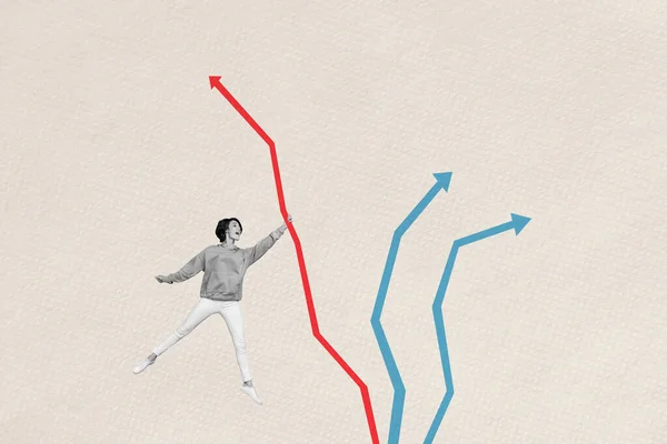 Kreativ Trend Collage Unga Affärskvinna Hålla Rött Grafiskt Diagram Vinst — Stockfoto