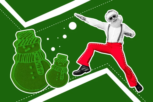 Noel Baba Dansının Heyecanlı Siyah Beyaz Renklerinin Kolaj Resmi Yeşil — Stok fotoğraf