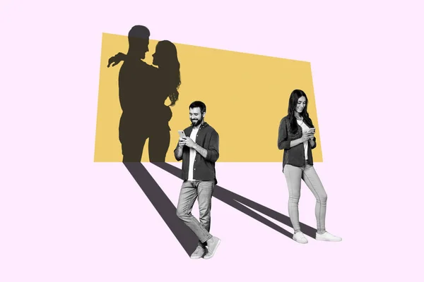 Kreative Zusammengesetzte Illustration Fotocollage Glücklicher Menschen Die Sich Dating App — Stockfoto