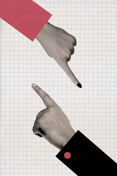 Collage Illustration Abstract Image Accusation Two People Pointing Fingers Each — Stock Photo, Image