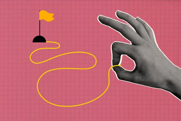 Creative Collage Picture Monochrome Human Hand Untangle Way Success Finish — Stock Photo, Image