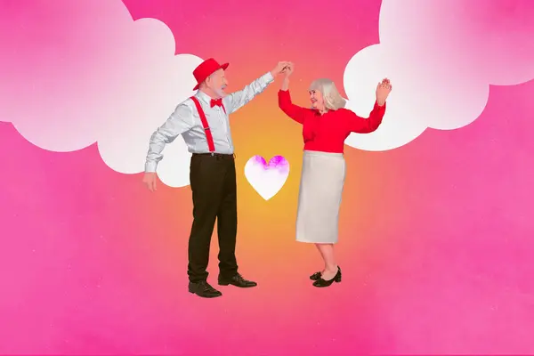 Artwork Illustration Collage Beautiful Elderly Couple Pensioners Dancing Swinging Isolated — Stock Photo, Image