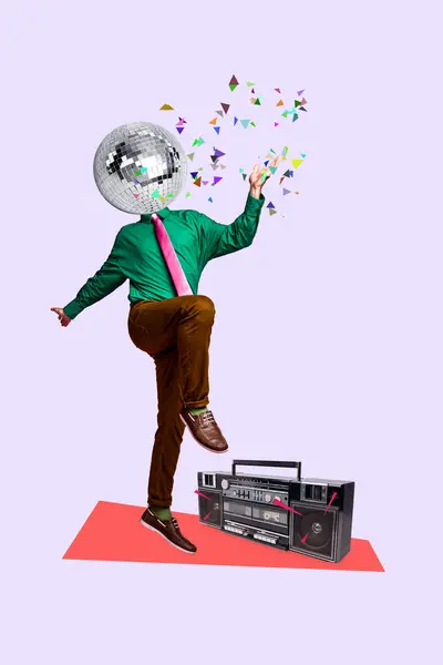 奇妙なファンキーなクールな未知の男のコラージュ垂直3Dイメージ ラジオダンス単独ダンスホールナイトクラブ — ストック写真