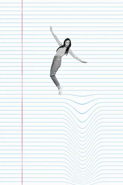 Vertikale Zeitgenössische Design Collage Kunstwerk Von Miniatur Junges Mädchen Verängstigt — Stockfoto