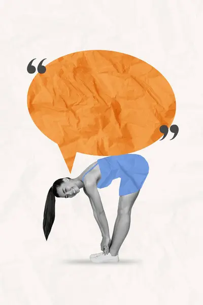 Retro Abstract Creative Collage Funny Girl Stretching Speech Bubble Speak — Stock Photo, Image