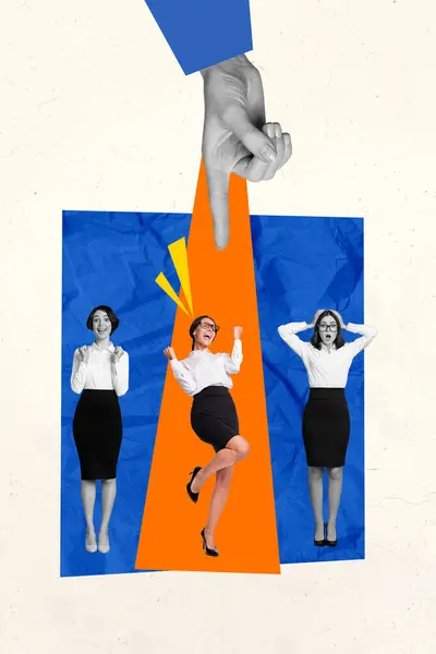 Collage Poster Creativo Del Candidato Dito Punto Nuovo Dipendente Eccitato — Foto Stock