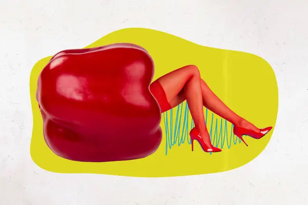 Kreative Collage Metapher Illustration Von Roten Paprika Chilli Süßes Essen — Stockfoto