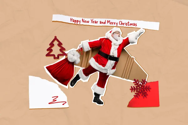 Photo Comics Sketch Collage Picture Funky Cool Santa Claus Flying — Stock Photo, Image