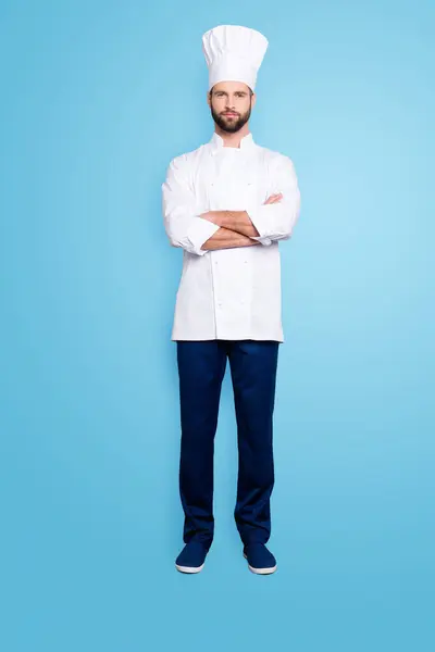 Full Size Fullbody Portrait Harsh Virile Chef Cook Stubble Beret — Stock Photo, Image
